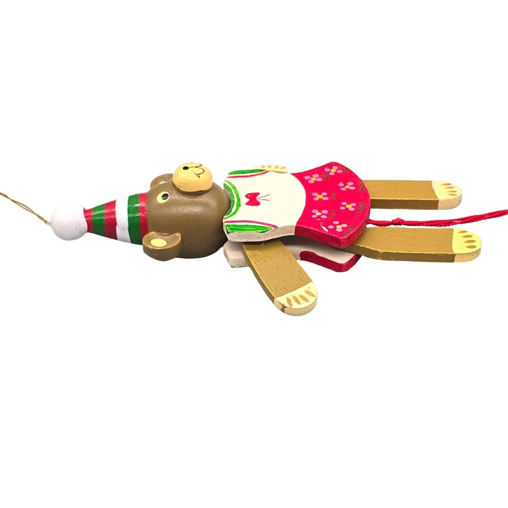 Vintage Wooden Bear Jumping Jack Christmas Ornaments Set 2 Pull String Taiwan - Picture 12 of 15